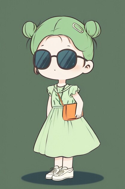 Photo cartoon chibi girl wearing sunglasses very handsome cool cute kawaii anime style