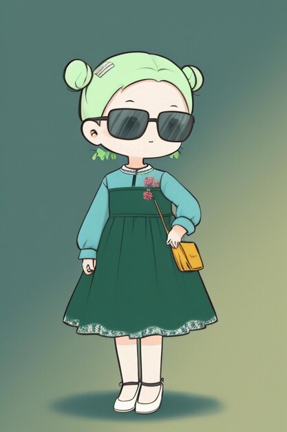 Photo cartoon chibi girl wearing sunglasses very handsome cool cute kawaii anime style