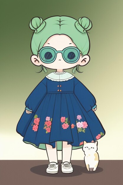 사진 선글라스를 입은 만화 치비 소녀 매우 잘생긴 멋진 귀여운 카와이 애니메이션 스타일