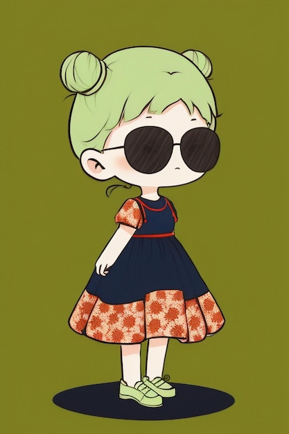 Cartoon chibi girl wearing sunglasses very handsome cool cute kawaii anime style