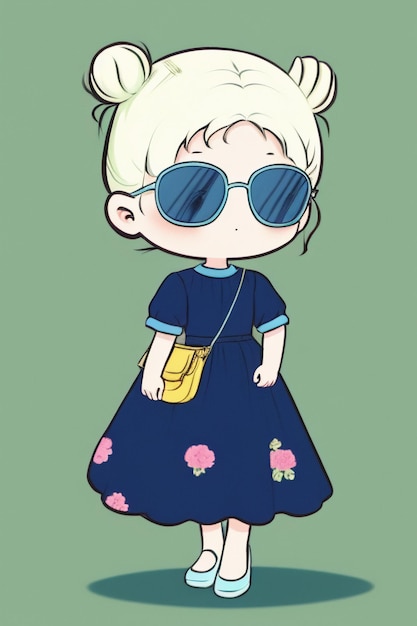 Cartoon chibi girl wearing sunglasses very handsome cool cute kawaii anime style
