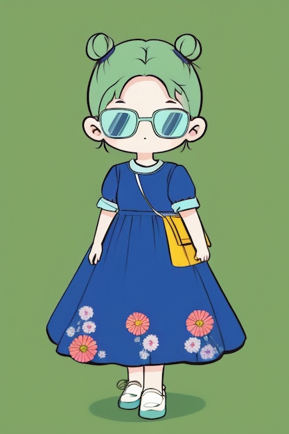 Cartoon chibi girl wearing sunglasses very handsome cool cute kawaii anime style