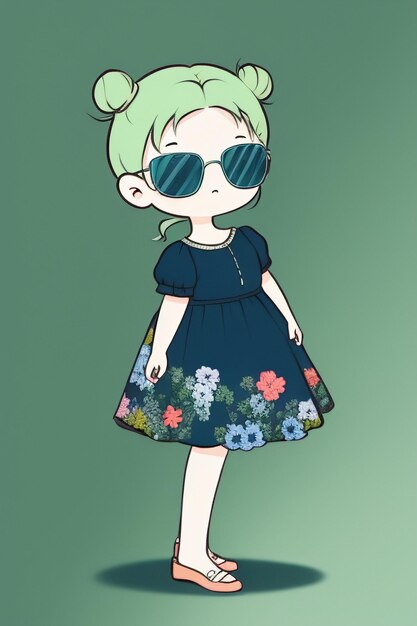 Cartoon chibi girl wearing sunglasses very handsome cool cute kawaii anime style