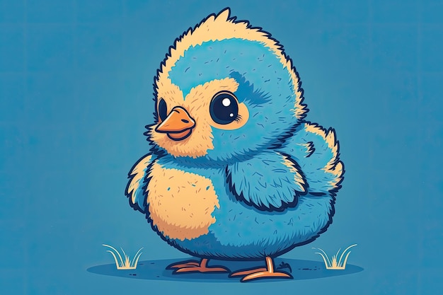 Cartoon chicken on a blue background charming and cuddly