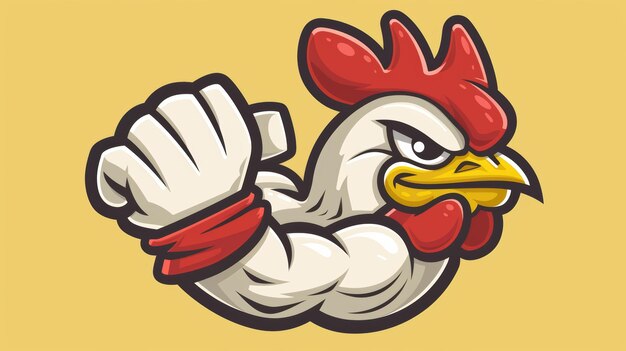 Photo a cartoon chicken mascot flexing its arm modern illustration with simple gradients