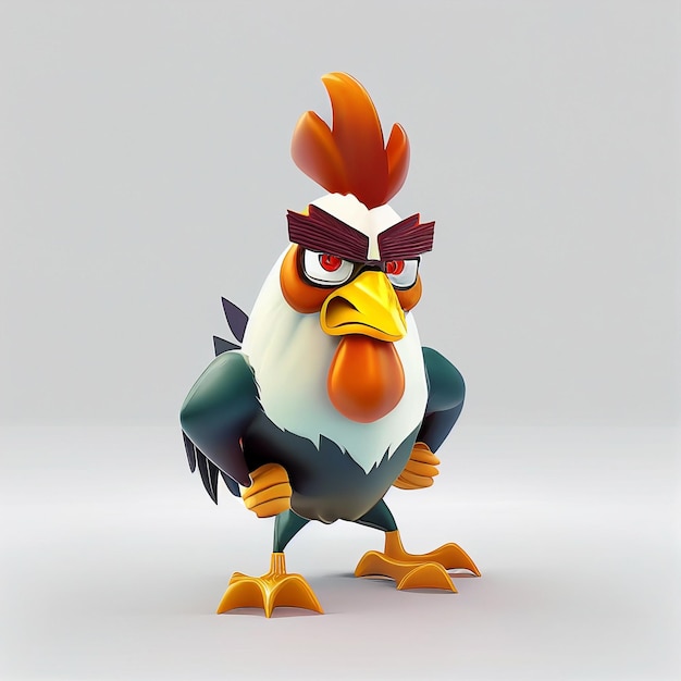 A cartoon chicken with an angry expression on its face.