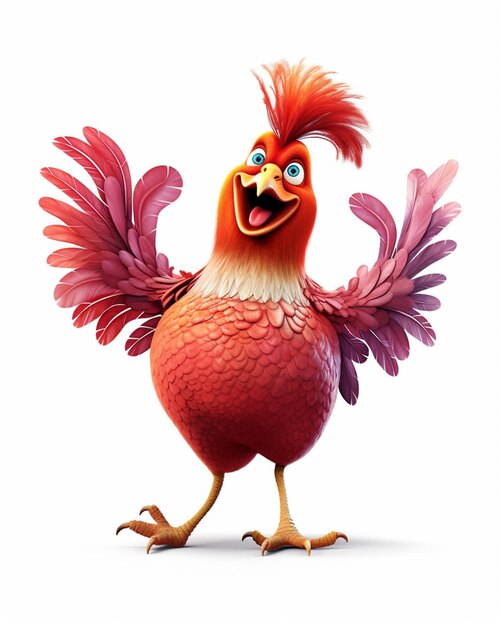 cartoon chicken with red feathers and a big smile on its face generative ai