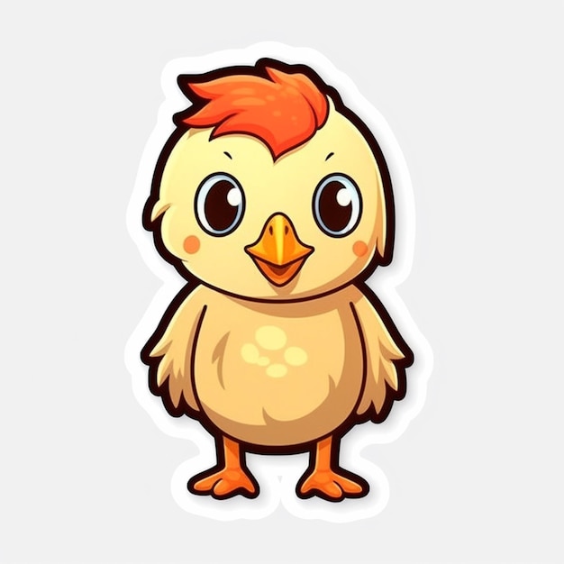 Cartoon chicken with red hair and big eyes standing in front of a white background generative ai