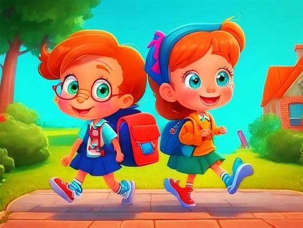 Cartoon children back to school concept