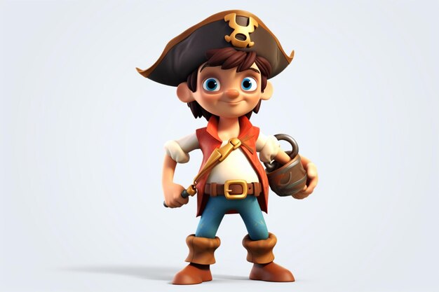 Cartoon of children pirate 3d character white background