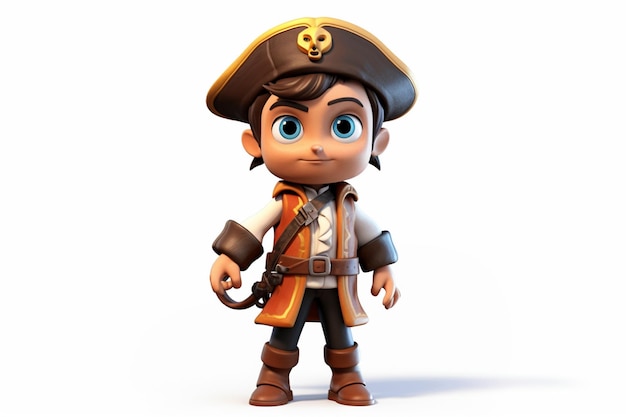 Мультфильм детей пират 3d персонаж белый фон