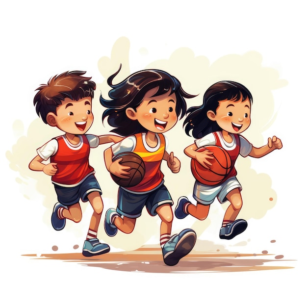 Cartoon children playing basketball AI generated Image