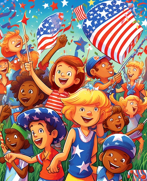 A cartoon of children with the words " united states " on the cover.