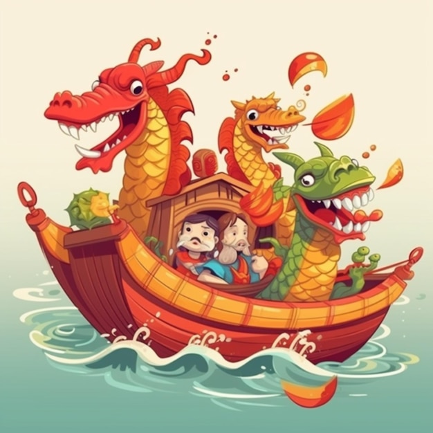 Photo cartoon chinese dragon boat festival 3