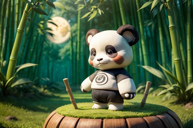 Foto cartoon chinese nationale schat panda spelen in bamboo forest anime 3d rendering wallpaper