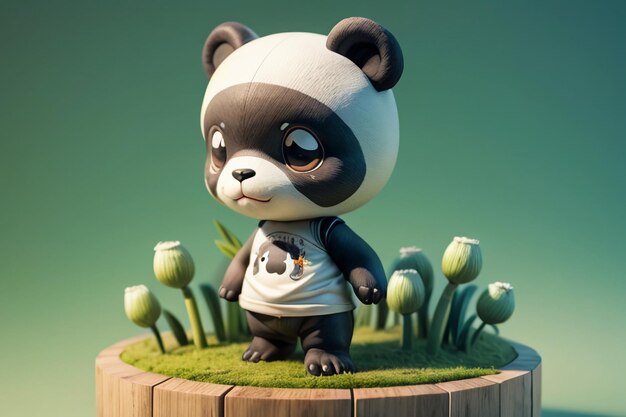 Cartoon Chinese nationale schat Panda spelen in Bamboo Forest Anime 3D Rendering Wallpaper