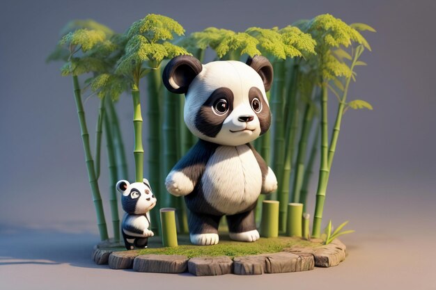 Foto cartoon chinese nationale schat panda spelen in bamboo forest anime 3d rendering wallpaper