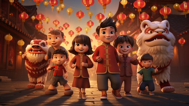 Cartoon Chinese new year festival 3D 10th February Generative AI