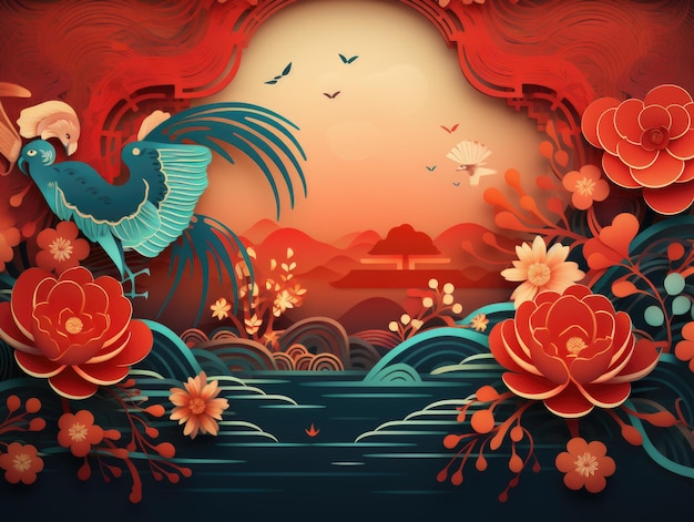 Cartoon Chinese new year red background