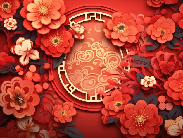 Карикатурный китайский Новый год на красном фоне