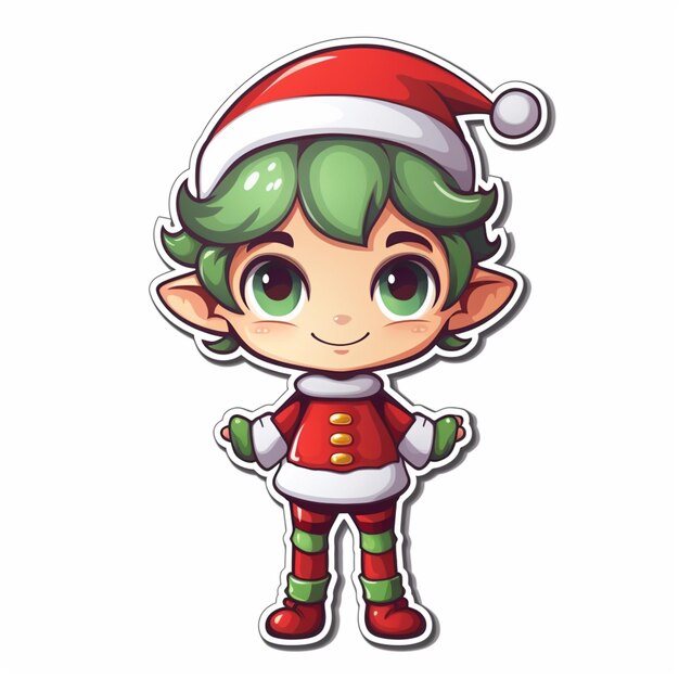 Photo cartoon christmas elf boy with green hair and green eyes generative ai