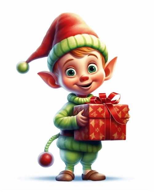 Cartoon christmas elf with a gift generative ai