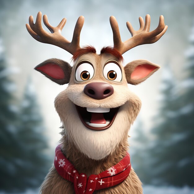 Photo cartoon christmas illustration funny rudolph red nose reindeer isolated on white