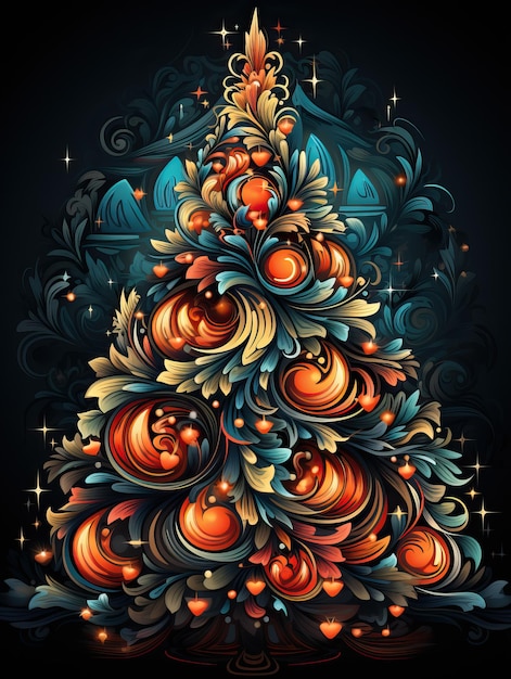 Photo cartoon christmas tree illustration generative ai