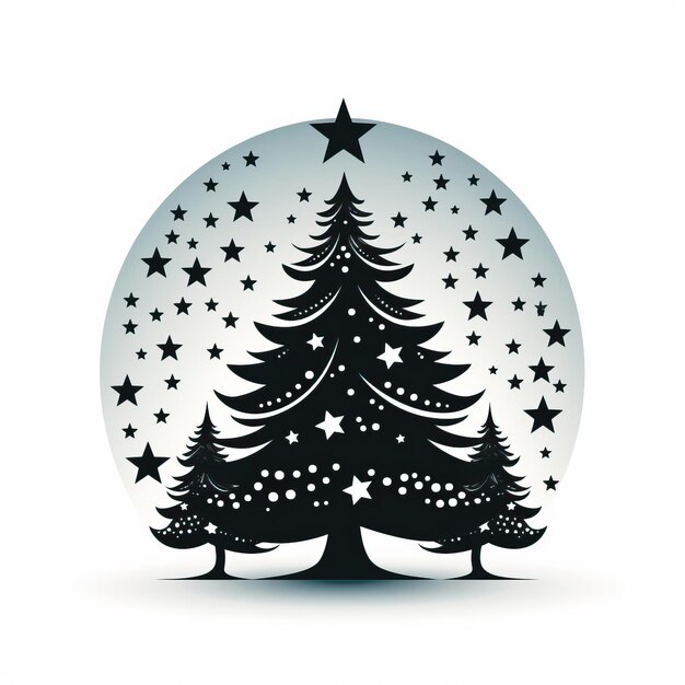 cartoon christmas tree silhouette black 2024 new year