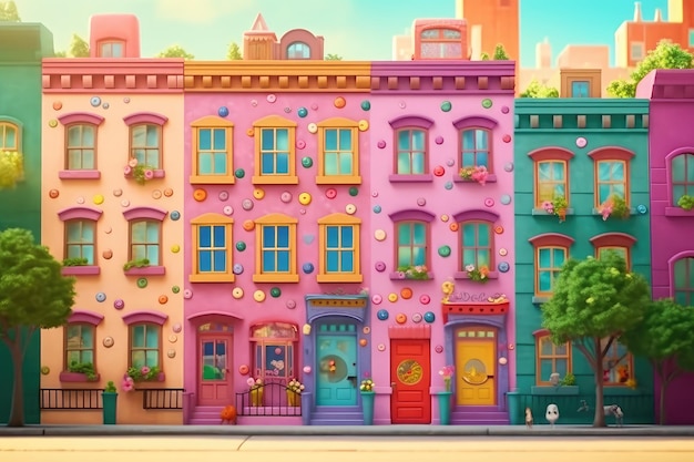 Cartoon City Street Metropolis 3D-animatiestijl voor kinderen