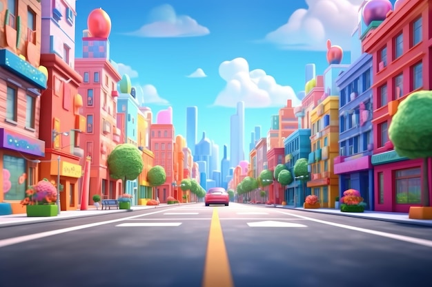 Cartoon City Street Metropolis 3D-animatiestijl voor kinderen