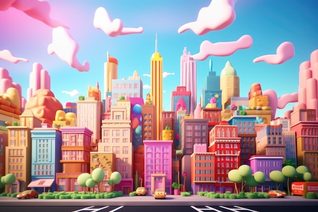 Foto cartoon city street metropolis stile di animazione 3d per bambini