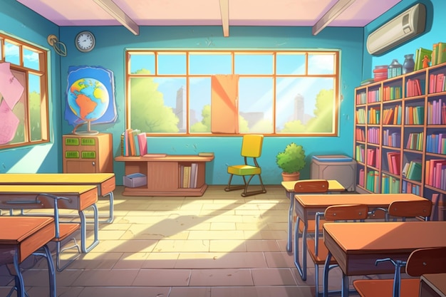 Premium AI Image  Anime background of a classroom with desks and