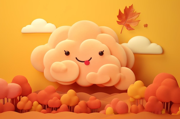 A cartoon cloud with a face and a yellow background