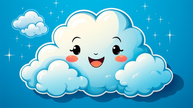 Photo cartoon cloud with smiley face on blue background generative ai