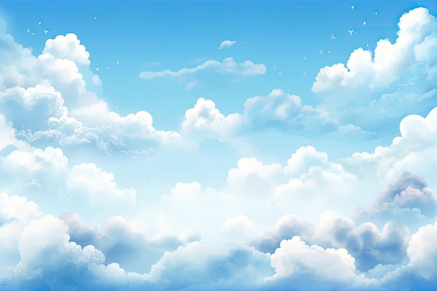 Cartoon clouds and sky in the background with copy space