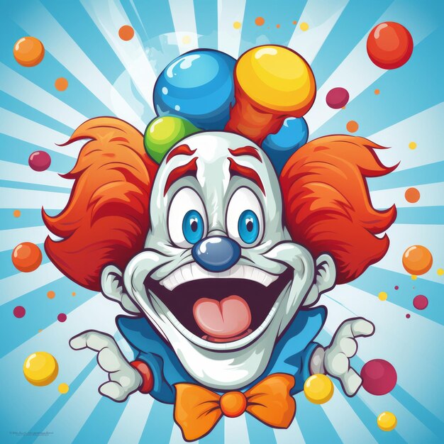 A cartoon clown with colorful bubbles around him