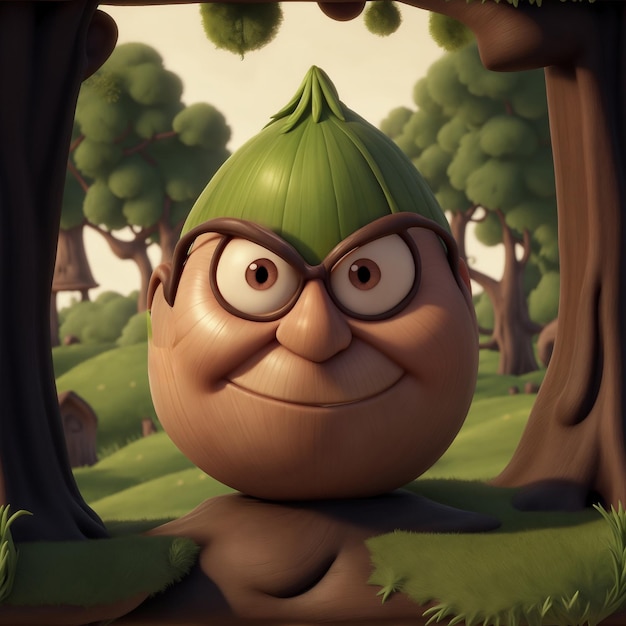 Cartoon coconut man in the jungle 3d render illustration