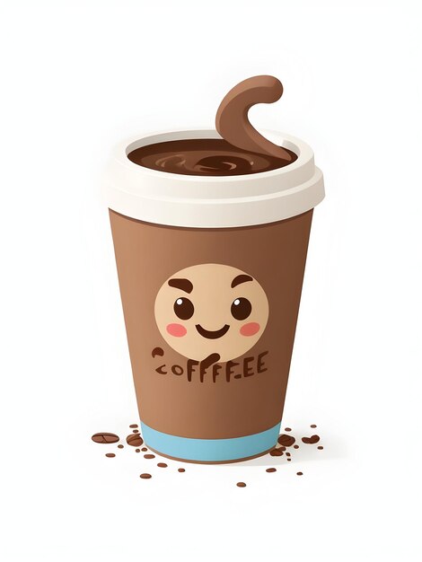 cartoon coffee cup 2d vector with white background