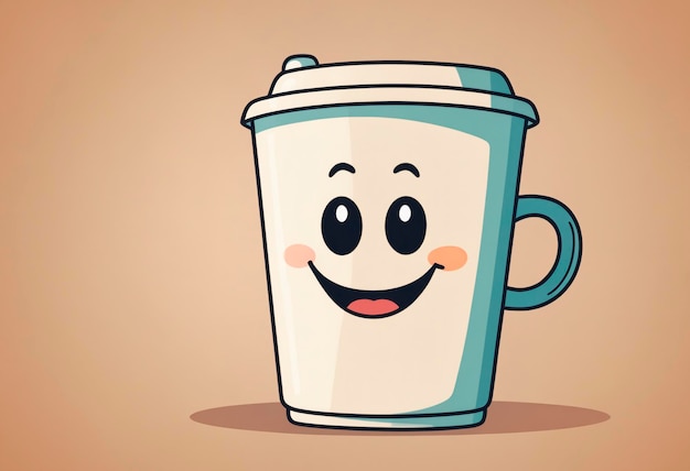 写真 笑顔の漫画のコーヒーカップ