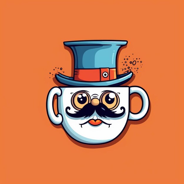 A cartoon coffee cup with a mustache and a top hat generative ai