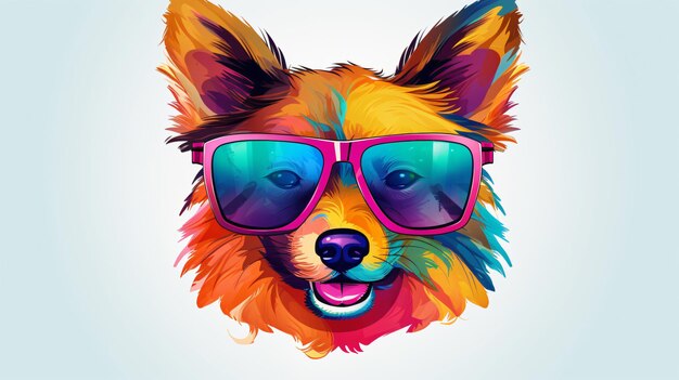 Cartoon colorful dog with sunglasses on white