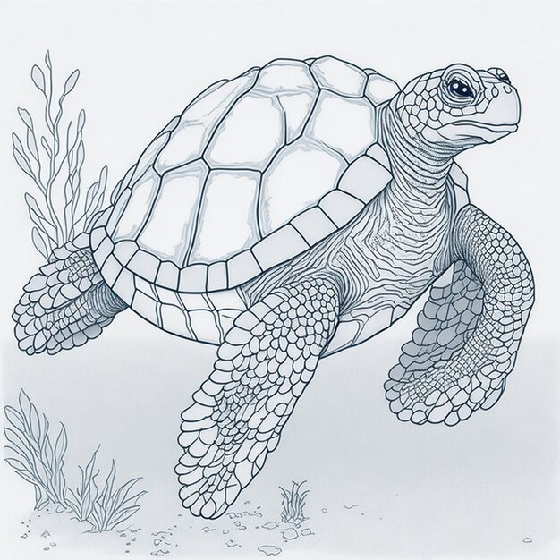 Photo cartoon coloring book turtle drawing generated ai