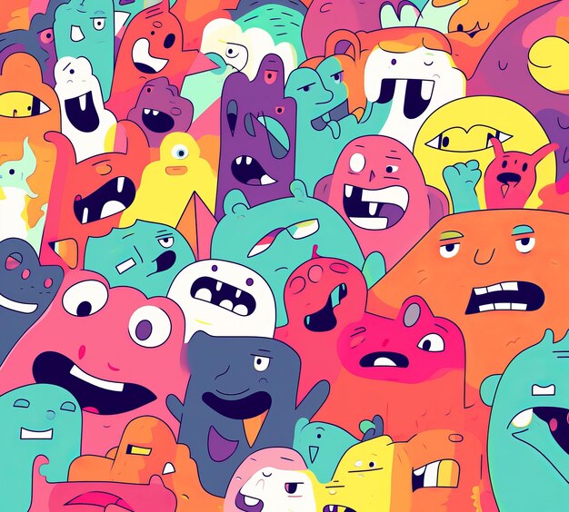 Photo cartoon comic doodle character wallpaper groovy creative abstract pattern background