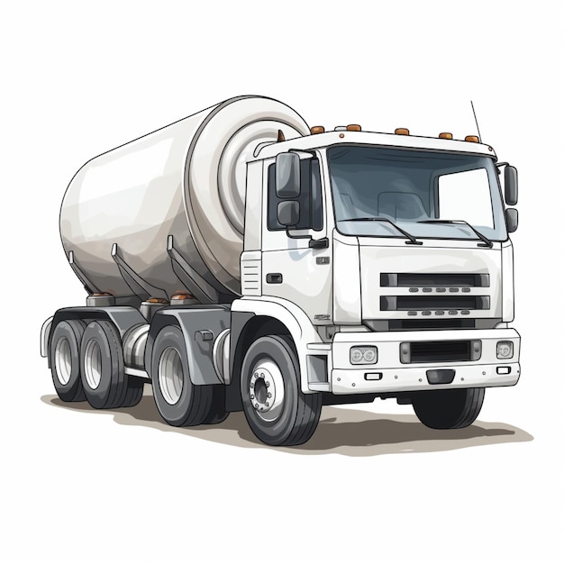 Photo cartoon concrete mixing truck on white background