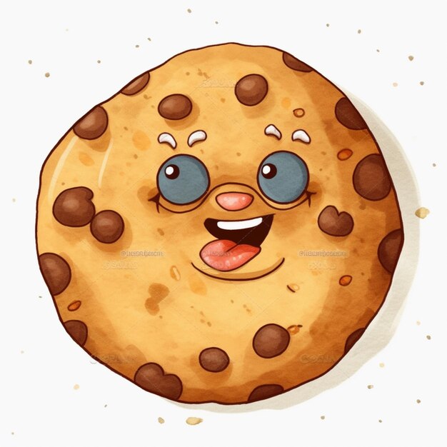 Photo cartoon cookie with eyes and a smile on it generative ai