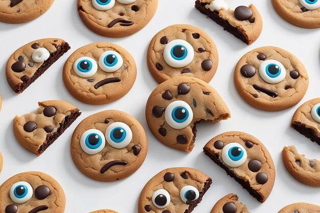 Cartoon cookie with a face and eyes on a white background generative ai