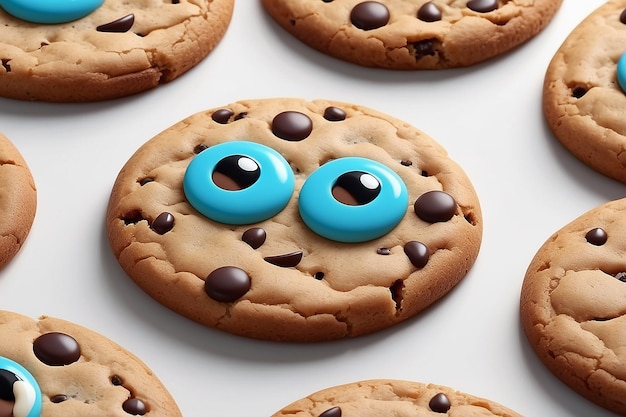 Cartoon cookie with a face and eyes on a white background generative ai