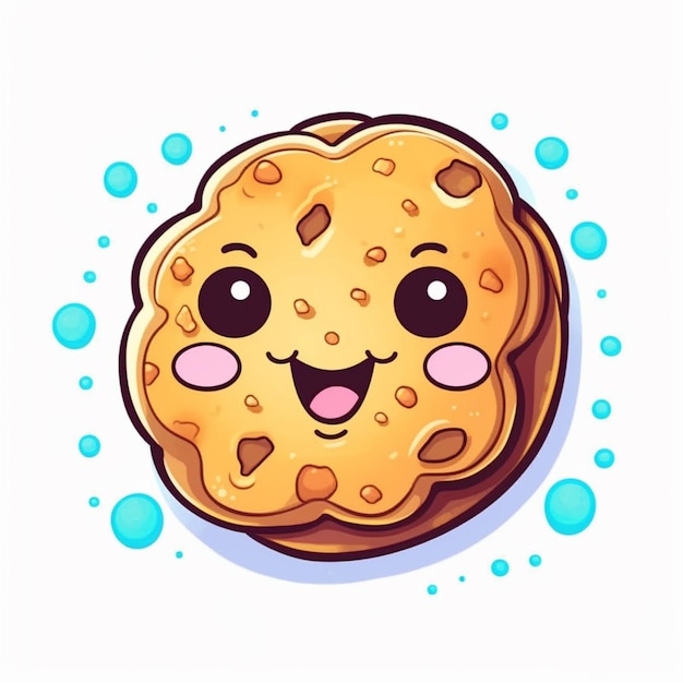 Photo cartoon cookie with a happy face and eyes generative ai