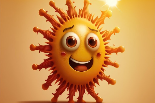 A cartoon coronavirus with a smiley face.